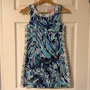 Lilly Pulitzer Girls Mini Mila Shift Dress in “Crash The Bash” Print